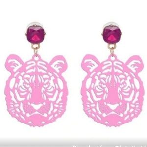 Pink Large Tiger Safari Animal Drop Earrings